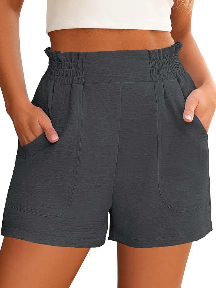 ANRABESS Shorts for Women Summer Casual Elastic High Waisted Wide Leg Cute Dressy Beach Shorts 20... | Amazon (US)