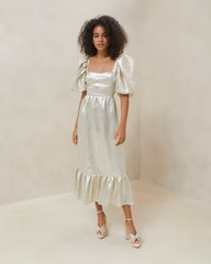 Elisa Gold Puff-Sleeved Evening Dress | Loeffler Randall