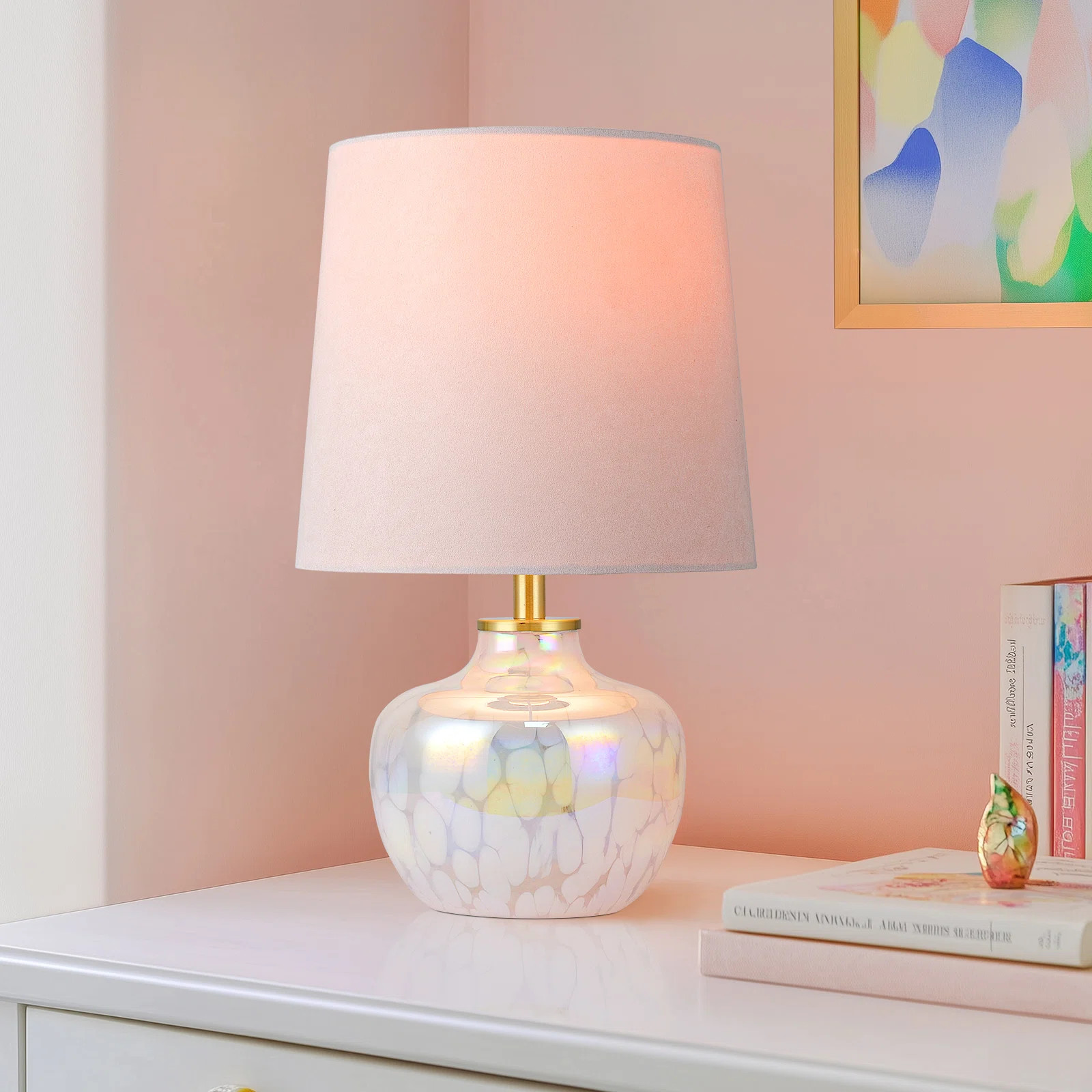 Muhedin 15‘’ Hand-Blown Glass, Kids Table Lamp with Pink Lampshade | Wayfair North America