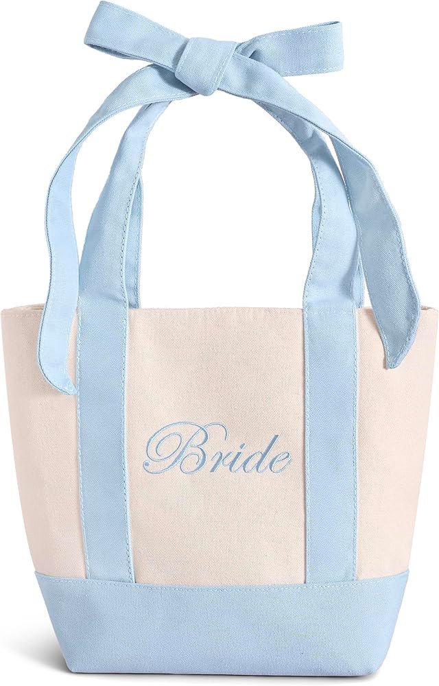 Bride Tote Bag | Canvas Mini Tote Bag w/Bow | Bachelorette Gifts for Bride, Bride to Be Gifts for... | Amazon (US)
