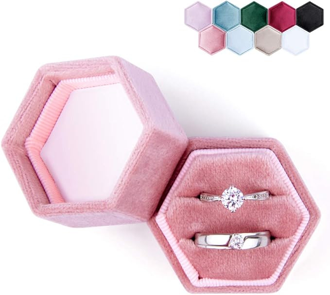 DesignSter Hexagon Velvet Ring Bearer Box - Premium Gorgeous Vintage Double Ring Display Holder w... | Amazon (US)