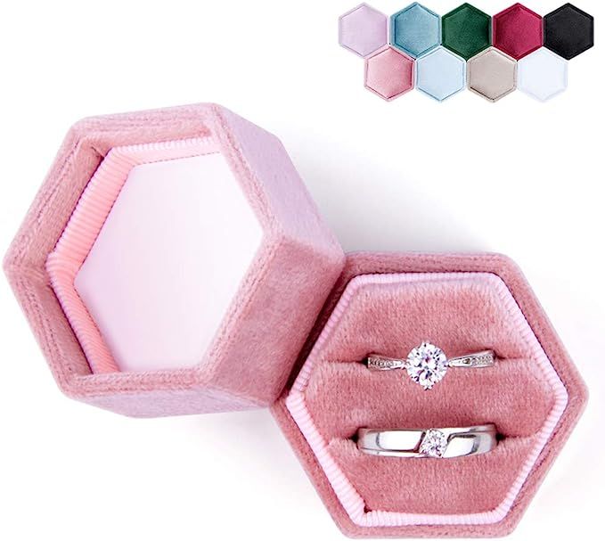 DesignSter Hexagon Velvet Ring Bearer Box - Premium Gorgeous Vintage Double Ring Display Holder w... | Amazon (US)