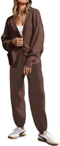 SAUKOLE Womens Two Piece Outfits Knit Sweater Sets Oversized Button Down Cardigan and Long Pants ... | Amazon (US)