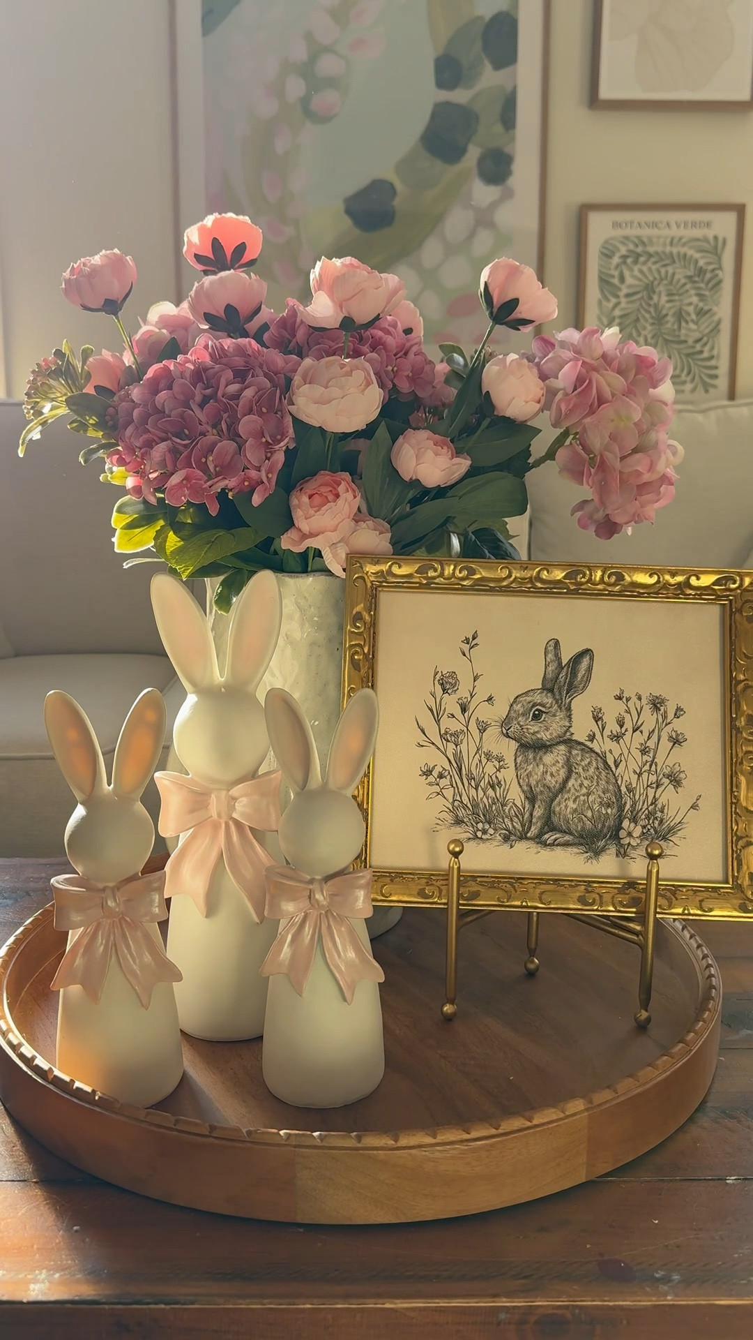 I’m loving decorating before Valentine’s Day right now AND I’m so excited for Easter, so I put together this transitional centerpiece with my favorite faux florals right now, and these adorable bunnies with the bows. I found this vintage bunny print for under $10 and I’m obsessed! 

#LTKValentine #LTKHome #LTKSeasonal