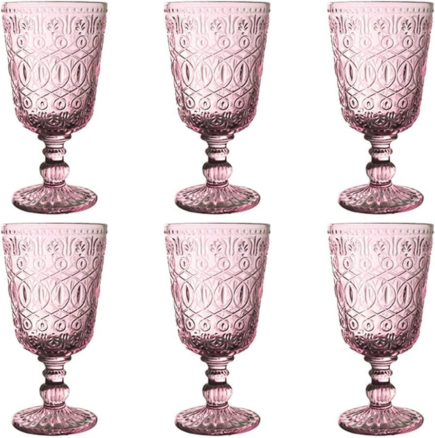 Vintage Glassware Purple Water Goblets Drinking Colored Wine Glasses set of 6 Pink Embossed Drink... | Amazon (US)