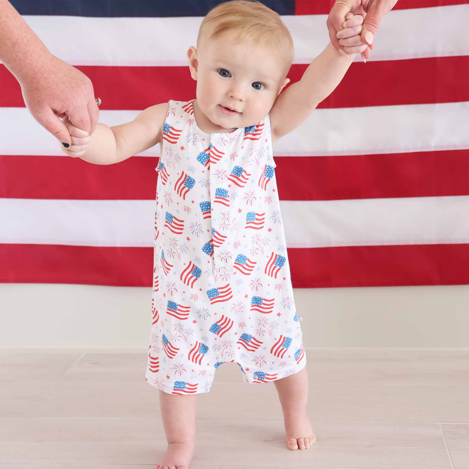 Sleeveless Snap Romper | Fireworks & Freedom | Caden Lane