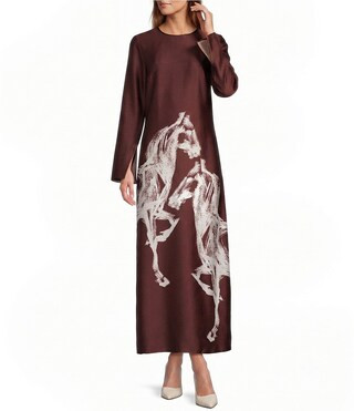 Antonio Melani Emerson Horse Print Satin Long Sleeve Round Neck Maxi Dress - 2 | Dillard's