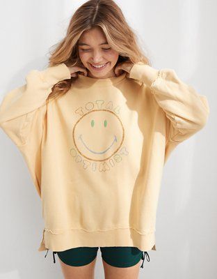 Aerie The Happiest Oversized Smiley® Crew Sweatshirt | Aerie