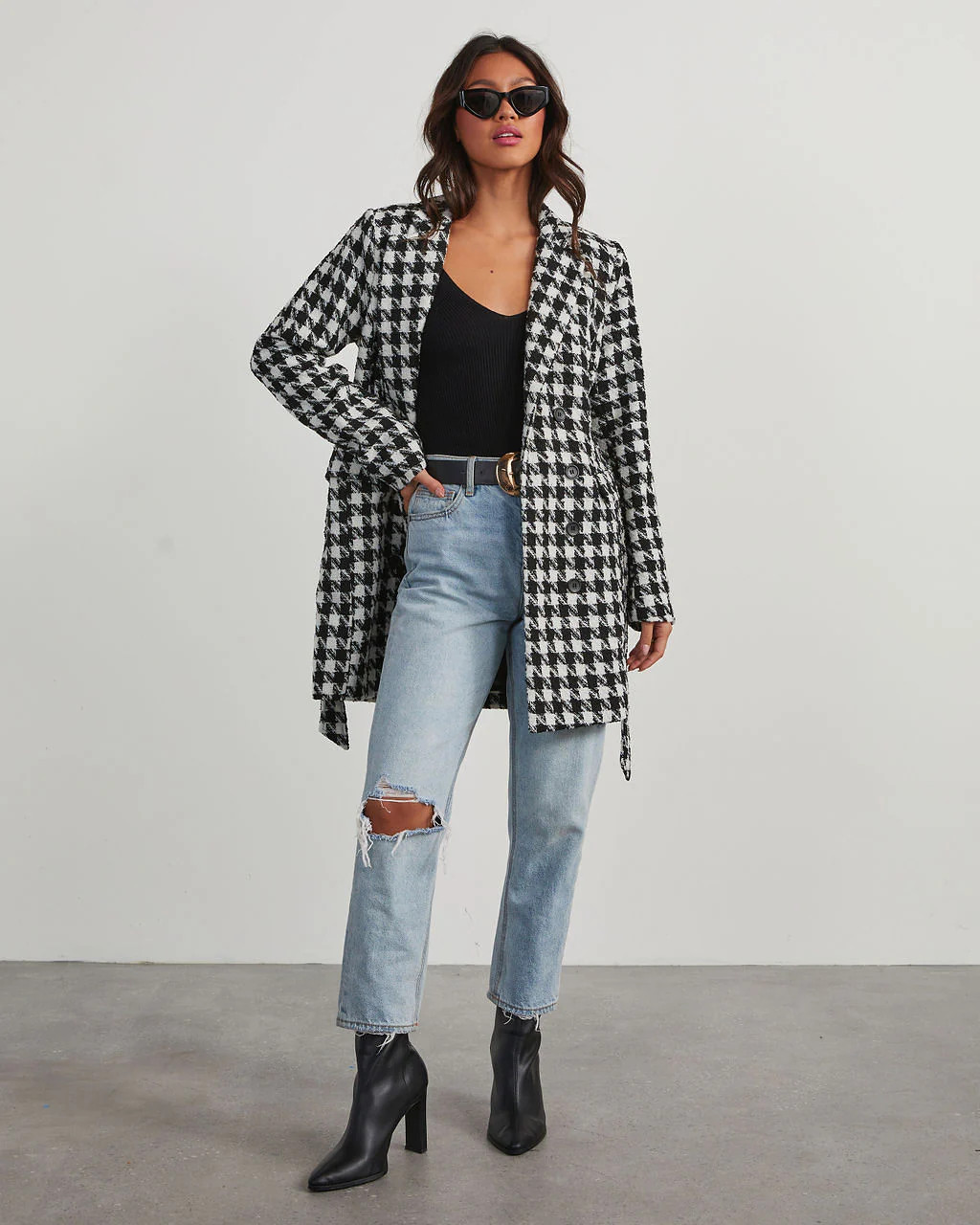 On Your Mark Houndstooth Tie Waist Jacket | VICI