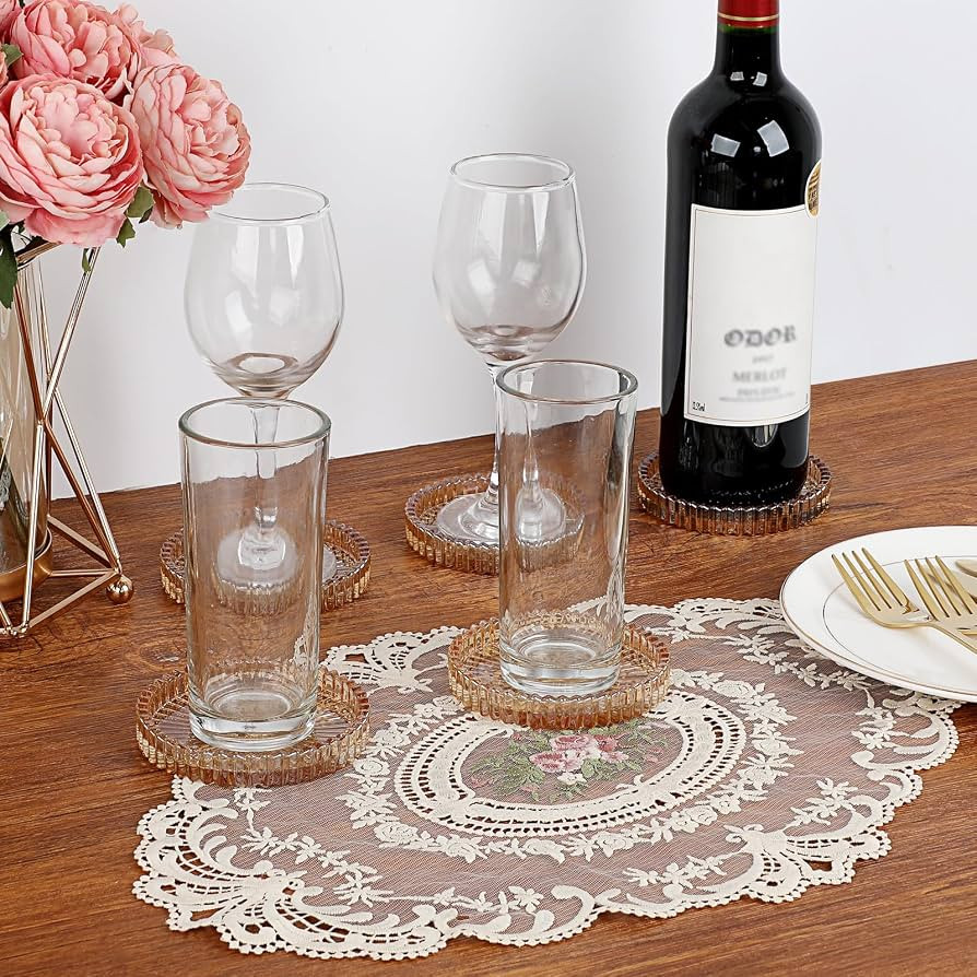 Modern Clear Coasters Set of 5- Glass Cute Coasters for Drinks, Amber | Amazon (US)