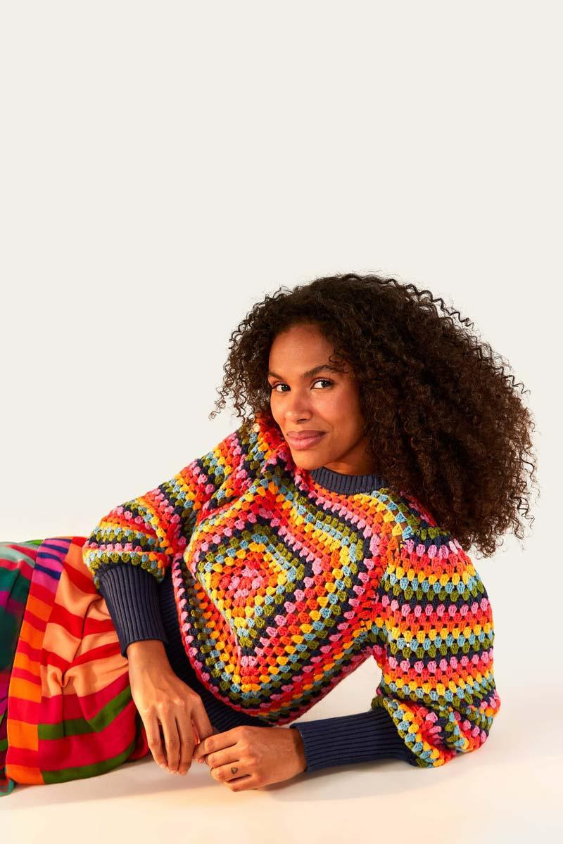 Sunset Stripes Crochet Sweater | FarmRio (US)