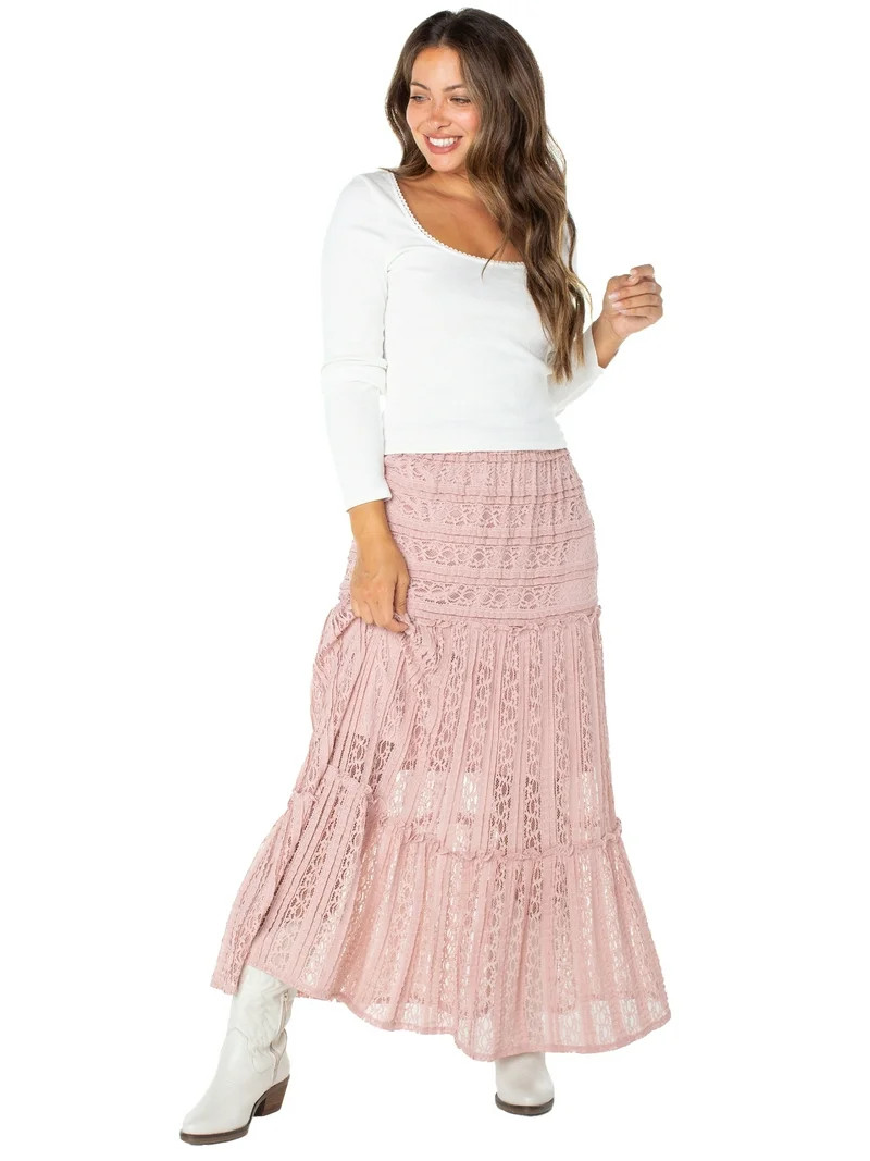 Celebrity Pink Women's Lace Tiered Maxi Skirt, Sizes XS-XXXL - Walmart.com | Walmart (US)