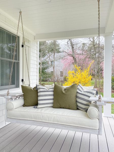 Porch swing, outdoor throw pillows 

#LTKSeasonal #LTKfindsunder50 #LTKhome