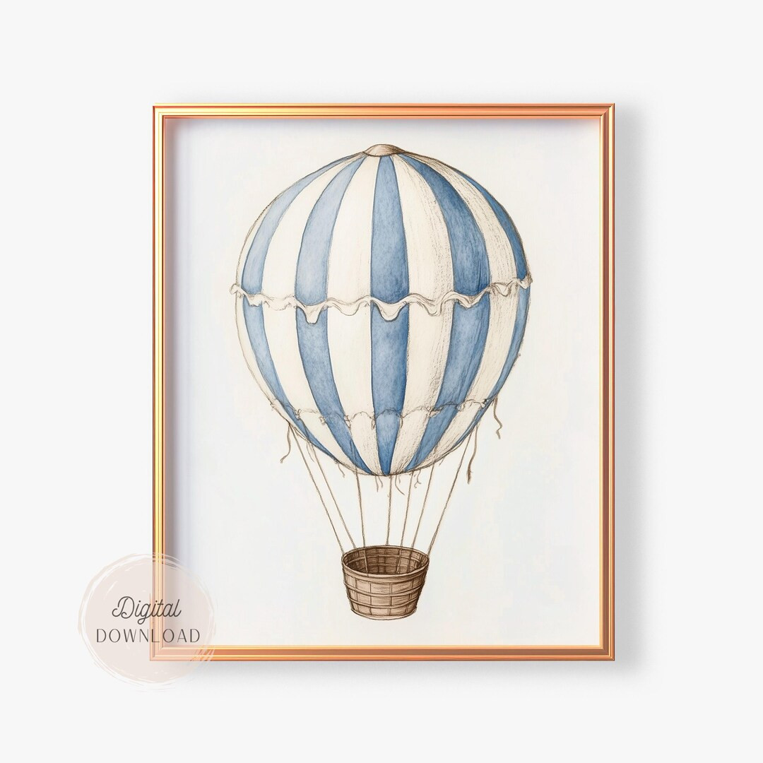 Vintage Blue Hot Air Balloon Nursery Print, Vintage Boy Nursery Wall Art, Printable Playroom Deco... | Etsy (US)