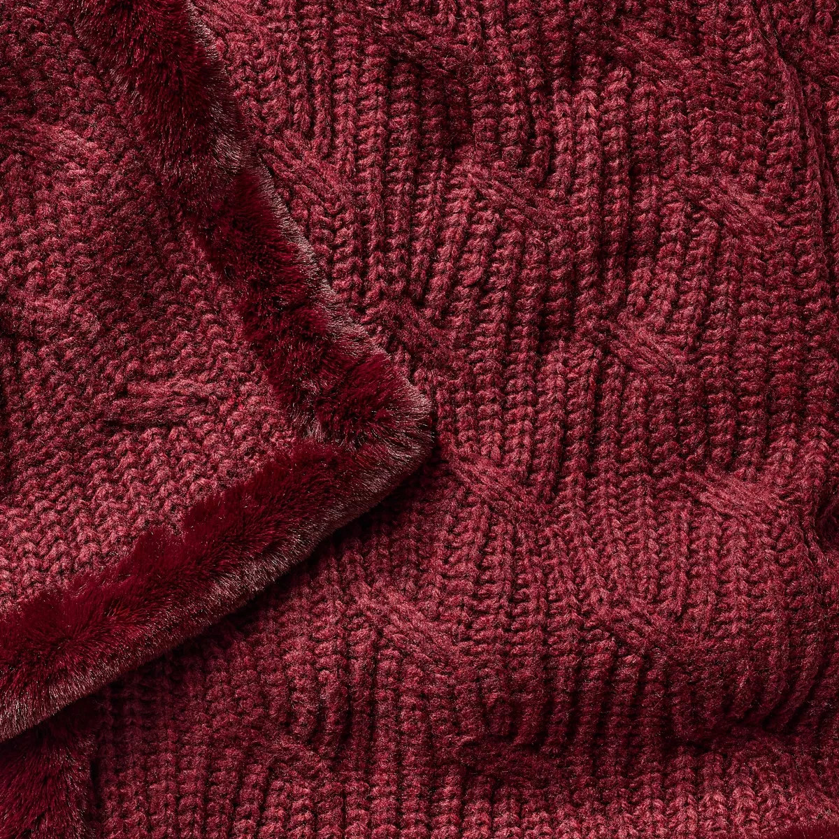 Burgundy Cable Throw Blanket with Faux Fur Trim - Threshold\u2122 designed with Studio McGee | Target