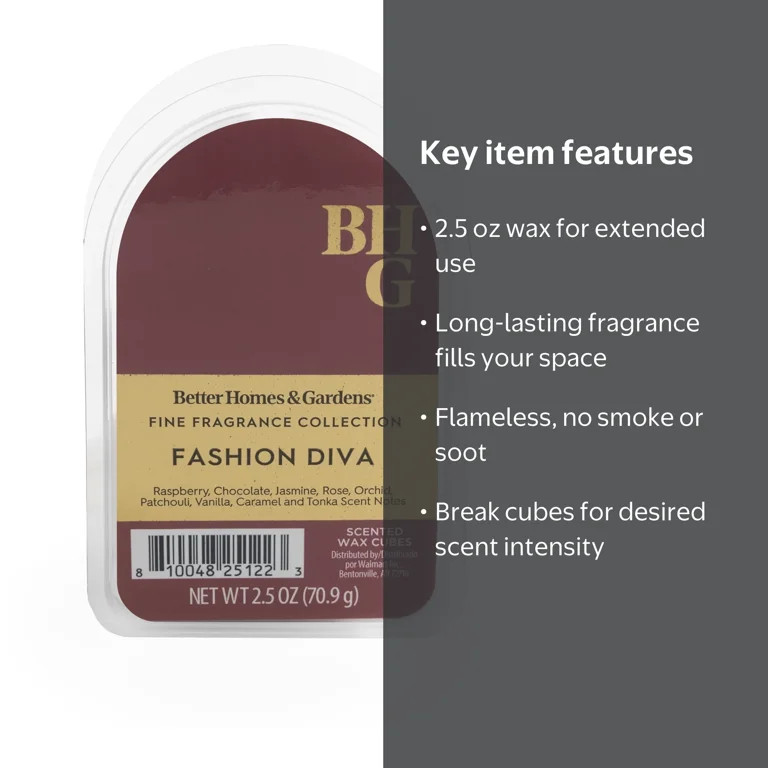 Better Homes & Gardens Fine Fragrance Collection, Fashion Diva Scented Wax Melts 2.5oz | Walmart (US)