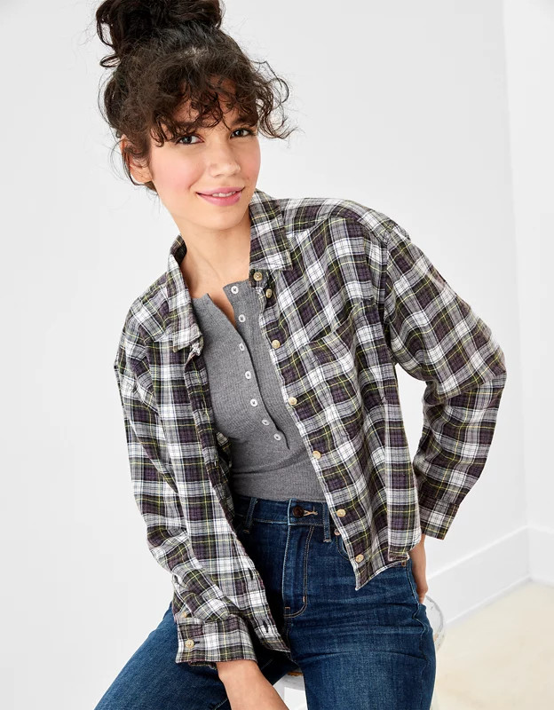 AE Cozy Cabin Cropped  Flannel | American Eagle Outfitters (US & CA)