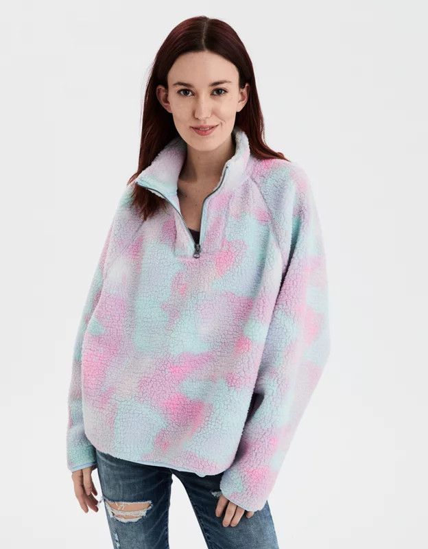 AE Fuzzy Sherpa Quarter Zip Sweatshirt | American Eagle Outfitters (US & CA)