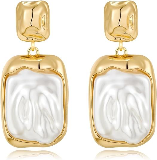 Gold Baroque Pearl Dangle Earrings Irregular Pearl Earrings for Women Fashion Jewelry | Amazon (US)