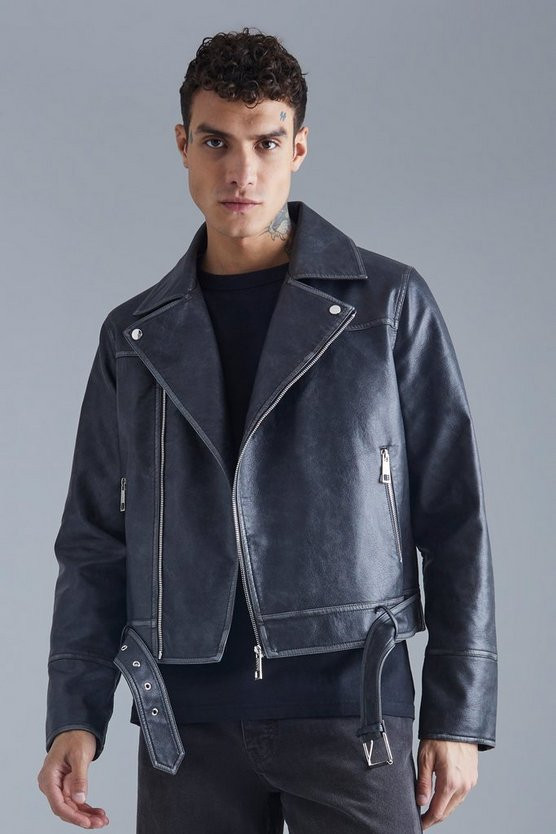 Boxy Vintage Pu Biker Jacket | boohooMAN (US & Canada)
