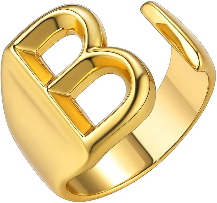 GoldChic Jewelry Personalized Gold Bold Initial Letter Open Ring Adjustable Women Statement Rings... | Amazon (US)