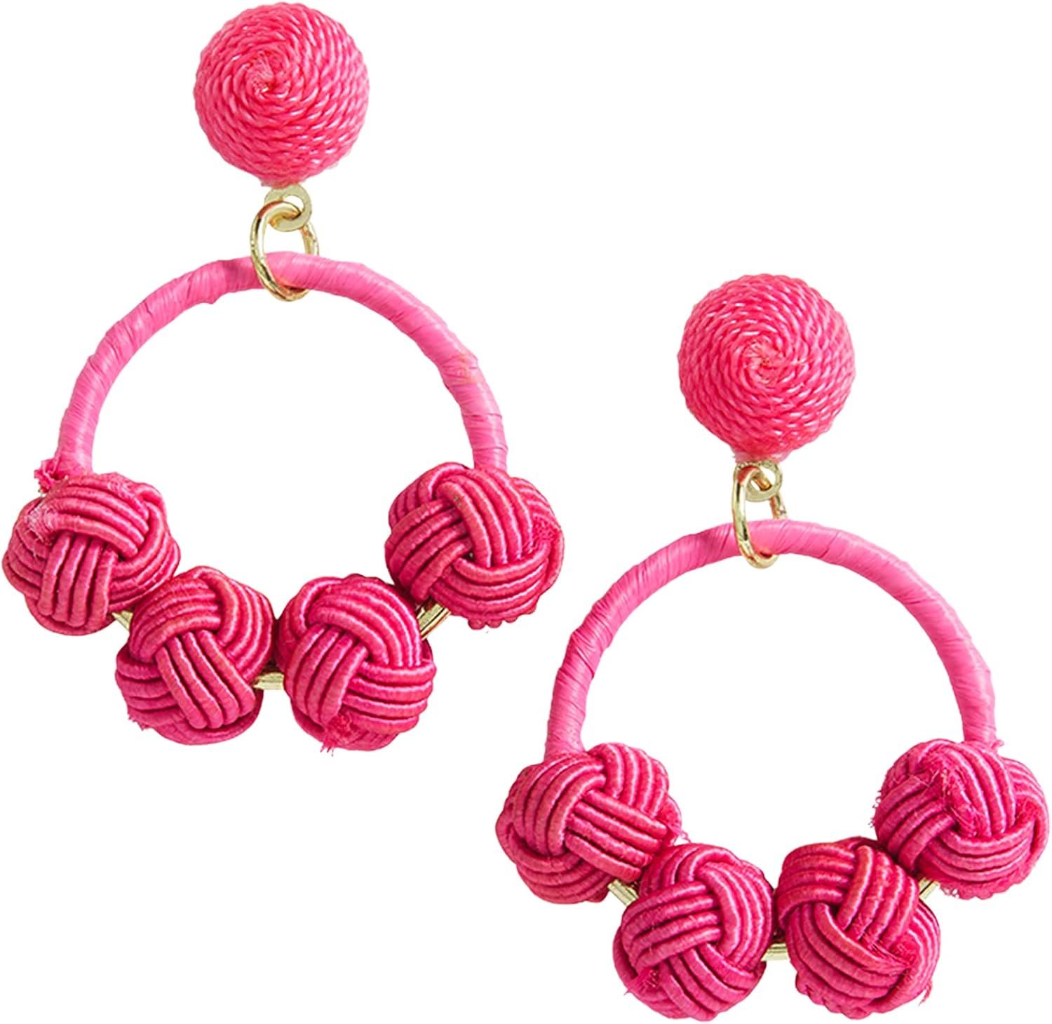 Mud Pie Women's Knotted Hoop Earrings, Pink, One Size | Amazon (US)