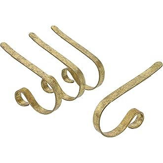 LUBOT Set of 4 Metal Christmas Stocking Holder Hooks Fireplace Hanger with Non-Skid Design Gold | Amazon (US)
