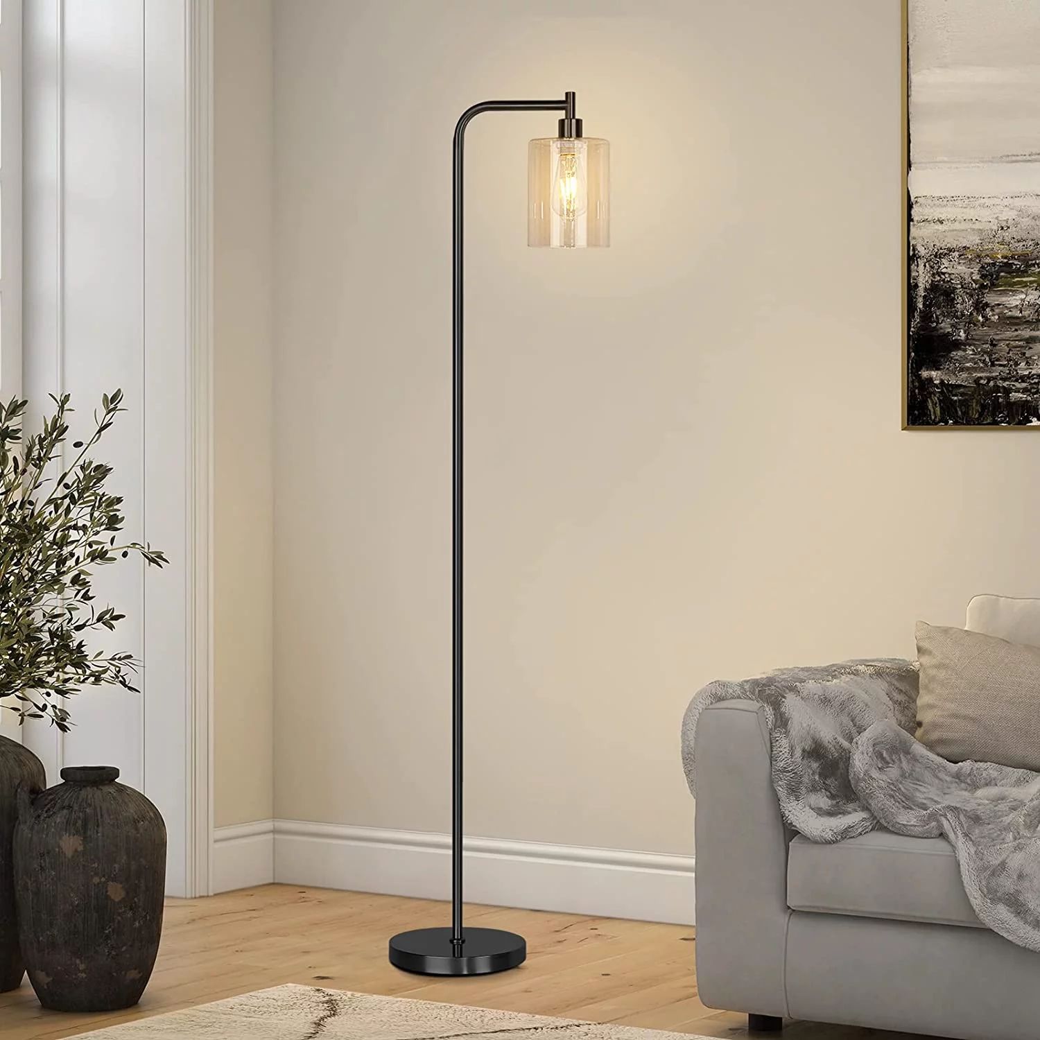 Rottogoon 67" Industrial LED Floor Lamp for Living Room Modern Standing Lamp Tall Pole Light Blac... | Walmart (US)