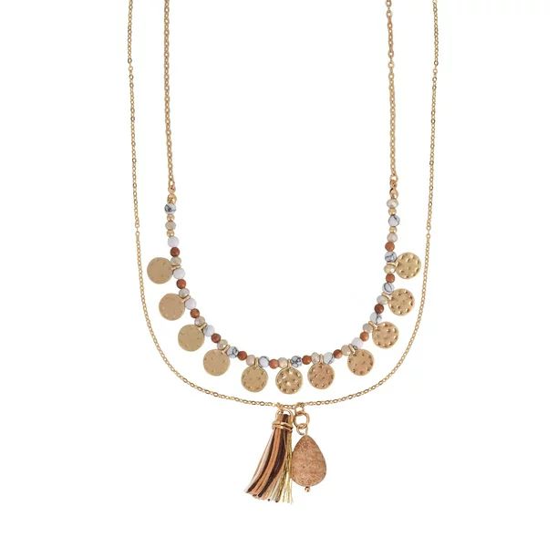 The Pioneer Woman Hammered Metal with Multi Colored Beads Multi Layer Necklace | Walmart (US)