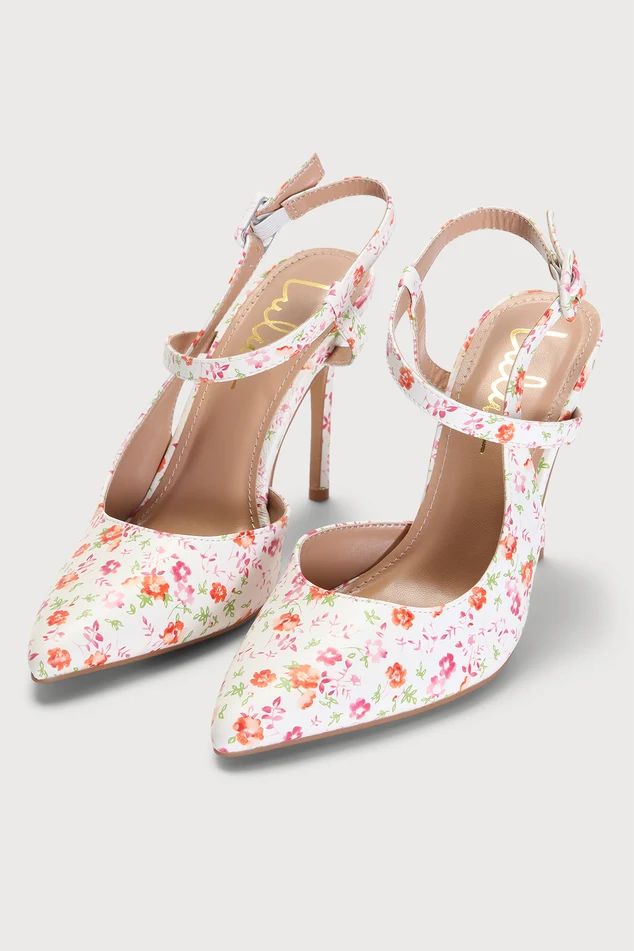 Jenlove White Multi Floral Pointed-Toe Pumps | Lulus