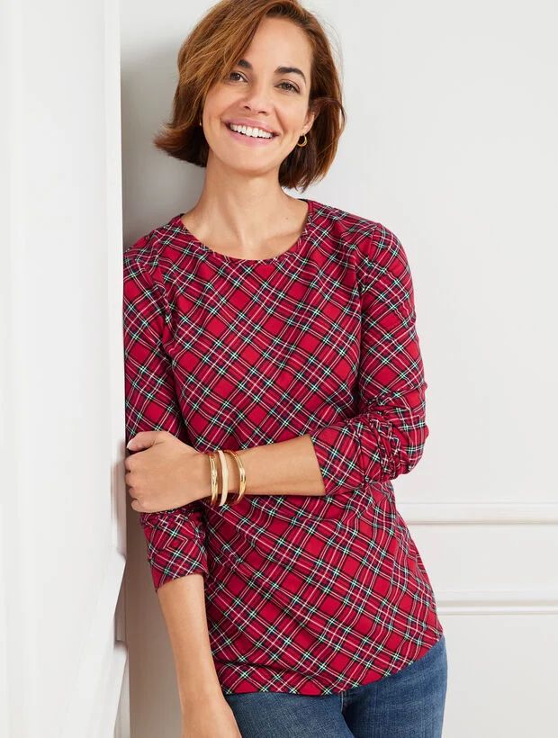 Crewneck Tee - Apple Cider Plaid | Talbots