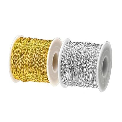 BTNOW 2 Spool 218 Yards/ 656 Feet Metallic Cord Tinsel String Craft Making Cord (Gold and Silver) | Amazon (US)