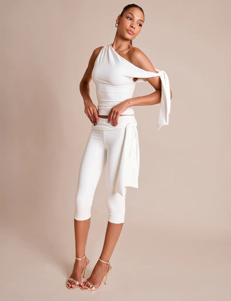 Knot Detail Tie Side Luxe Slinky Capri Pants White | Public Desire