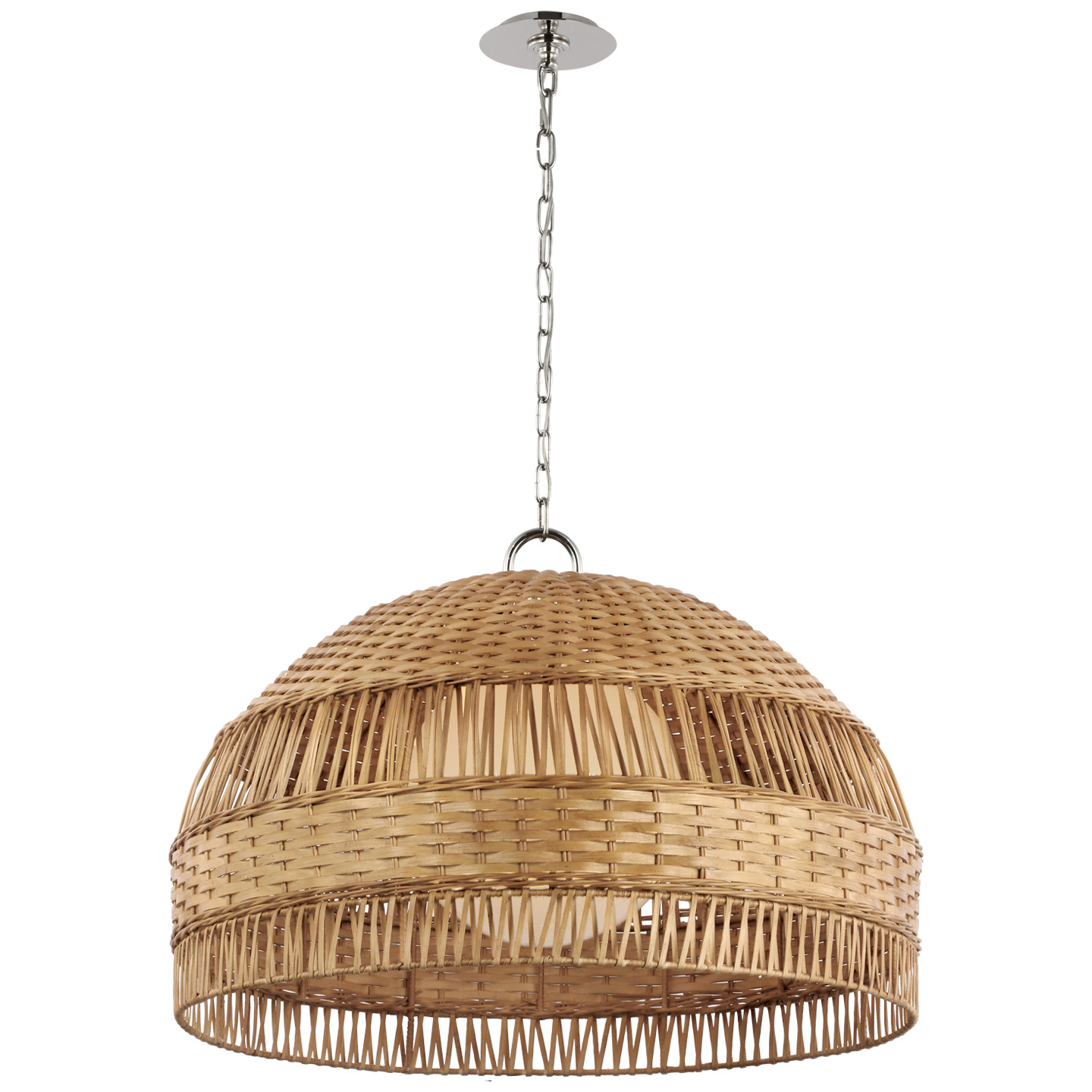 Whit Extra Large Dome Hanging Shade in Polished Nickel and Natural Wicker | Visual Comfort