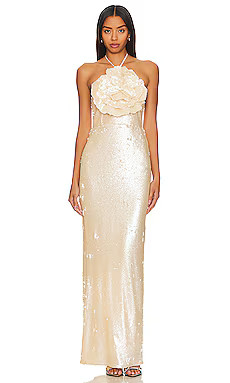 Lovers and Friends x Rachel Lilium Gown in Beige Neutral from Revolve.com | Revolve Clothing (Global)