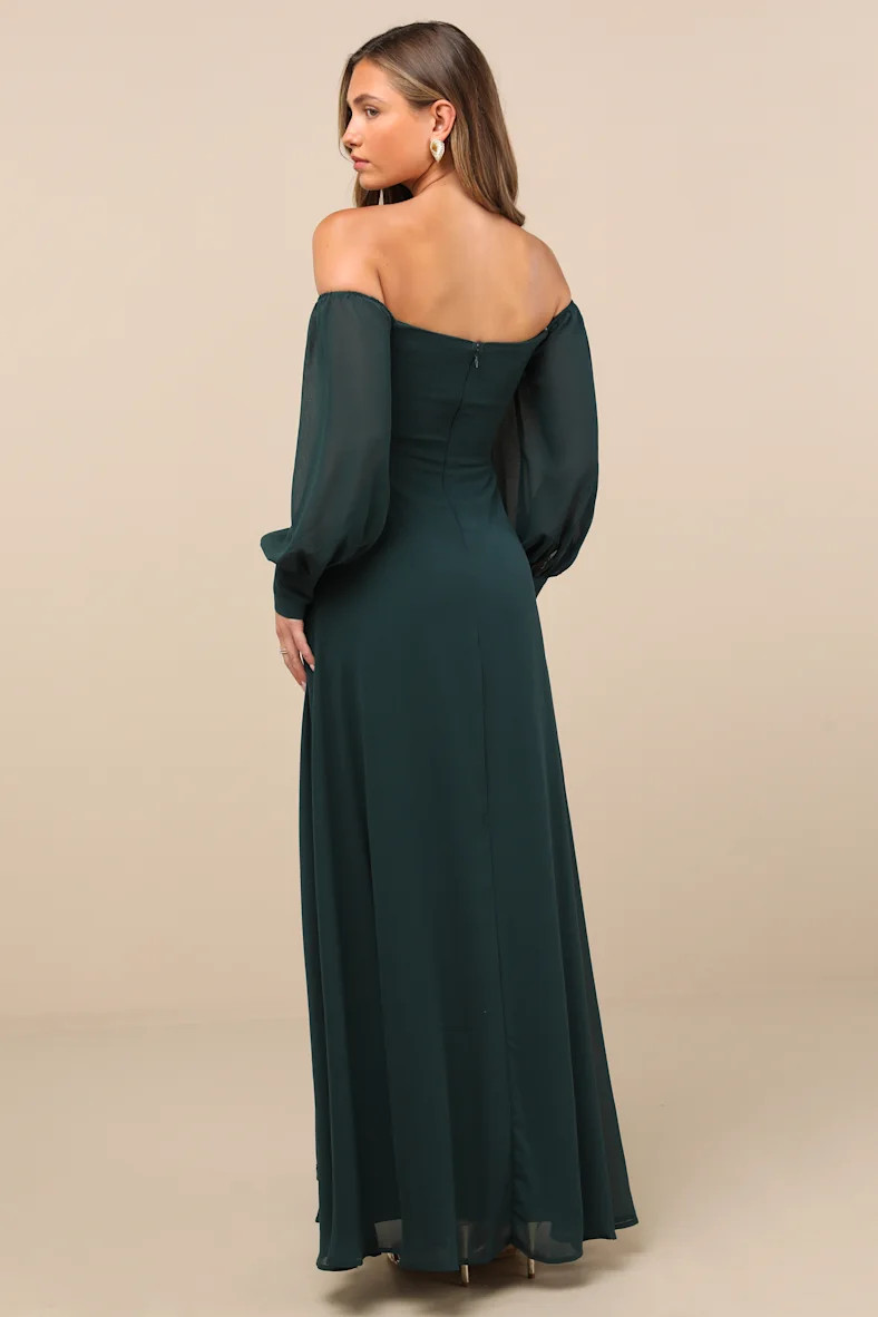 Feel the Romance Emerald Green Off-the-Shoulder Maxi Dress | Lulus