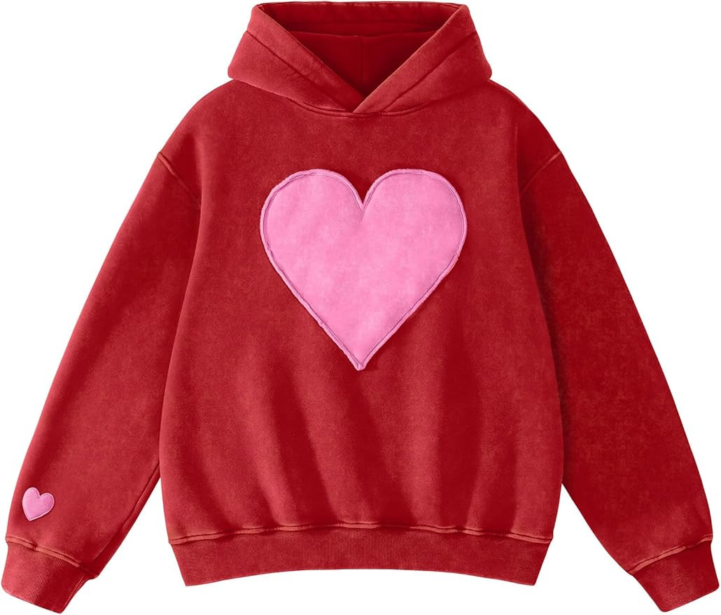 FAIABLE Womens Oversized Heart Patch Couples Hoodies Sweatshirts Heavyweight Vintage Fleece Hoodi... | Amazon (US)