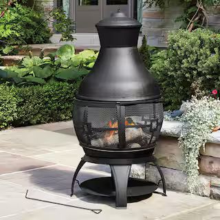 HeatMaxx 45 in. Outdoor Fireplace Wooden Black Fire Pit, Chimenea SRCH06D - The Home Depot | The Home Depot