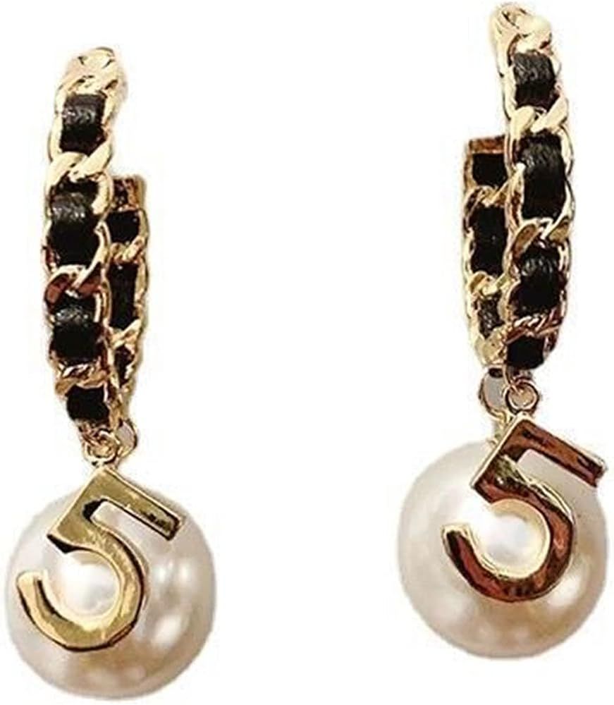 Vintage Number 5 Pearl Hoop Earrings Pearl Earrings Woman Earring Fashion Jewelry for Girls Gift | Amazon (US)