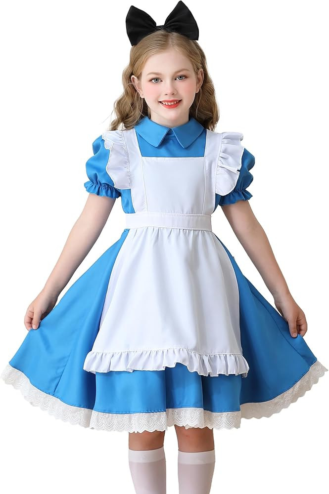 SEAUR Girls French Maid Dress with White Apron Headwear Kids Fancy Dress Cosplay Costume Party Un... | Amazon (UK)