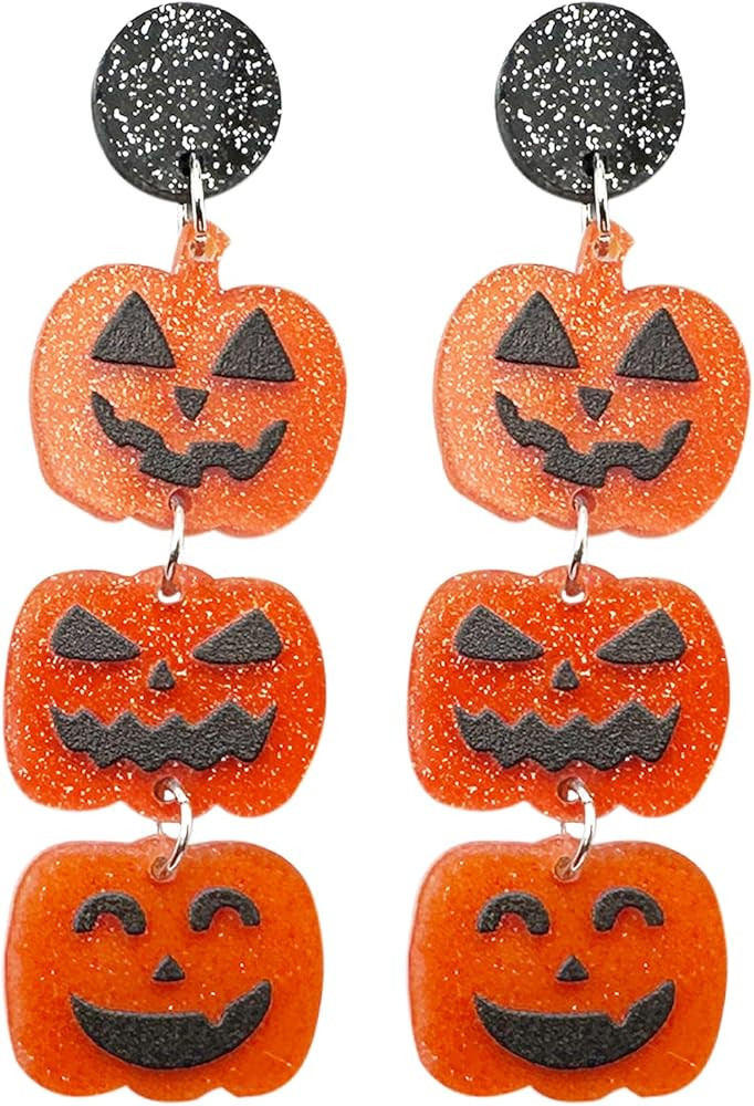 Halloween Pumpkin Earrings for Women Cute Pumpkin Colorful Rhinestone Earrings Halloween Night Co... | Amazon (US)
