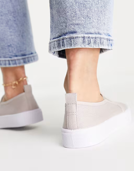ASOS DESIGN Dotty slip on plimsolls in gray | ASOS (Global)