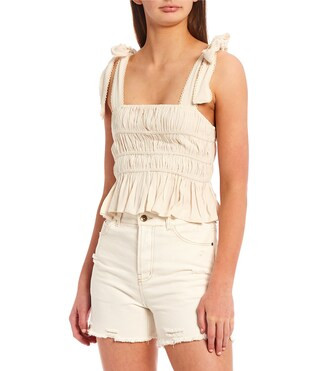 Tie Shoulder Smocked Top | Dillard's