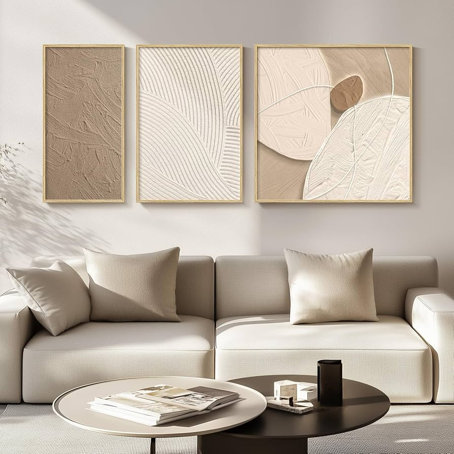 Framed Neutral Abstract Wall Art for Living Room, Large Modern Brown Cream Artwork, Minimalist Be... | Amazon (US)