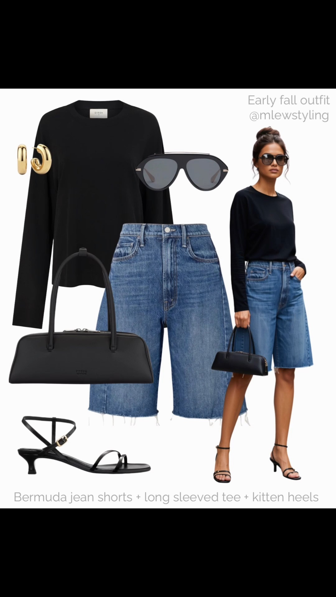 Early fall outfit with bermuda jean shorts 🦋

Tags: mother denim shorts, DISSH black love sleeve top, freja nyc bag, past midnight aviator sunglasses, Margaux kitten heel sandals, elevated everyday outfit

#LTKfall #LTKshoes #LTKbag