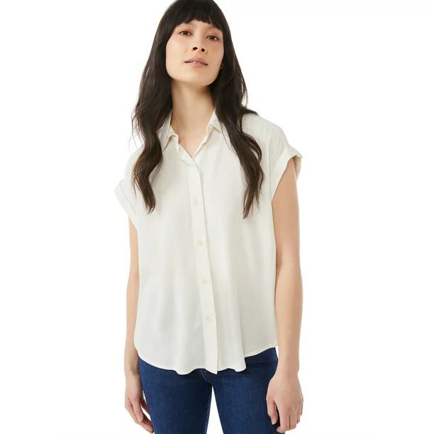 Free Assembly Women’s Short Sleeve Button-Down Shirt | Walmart (US)