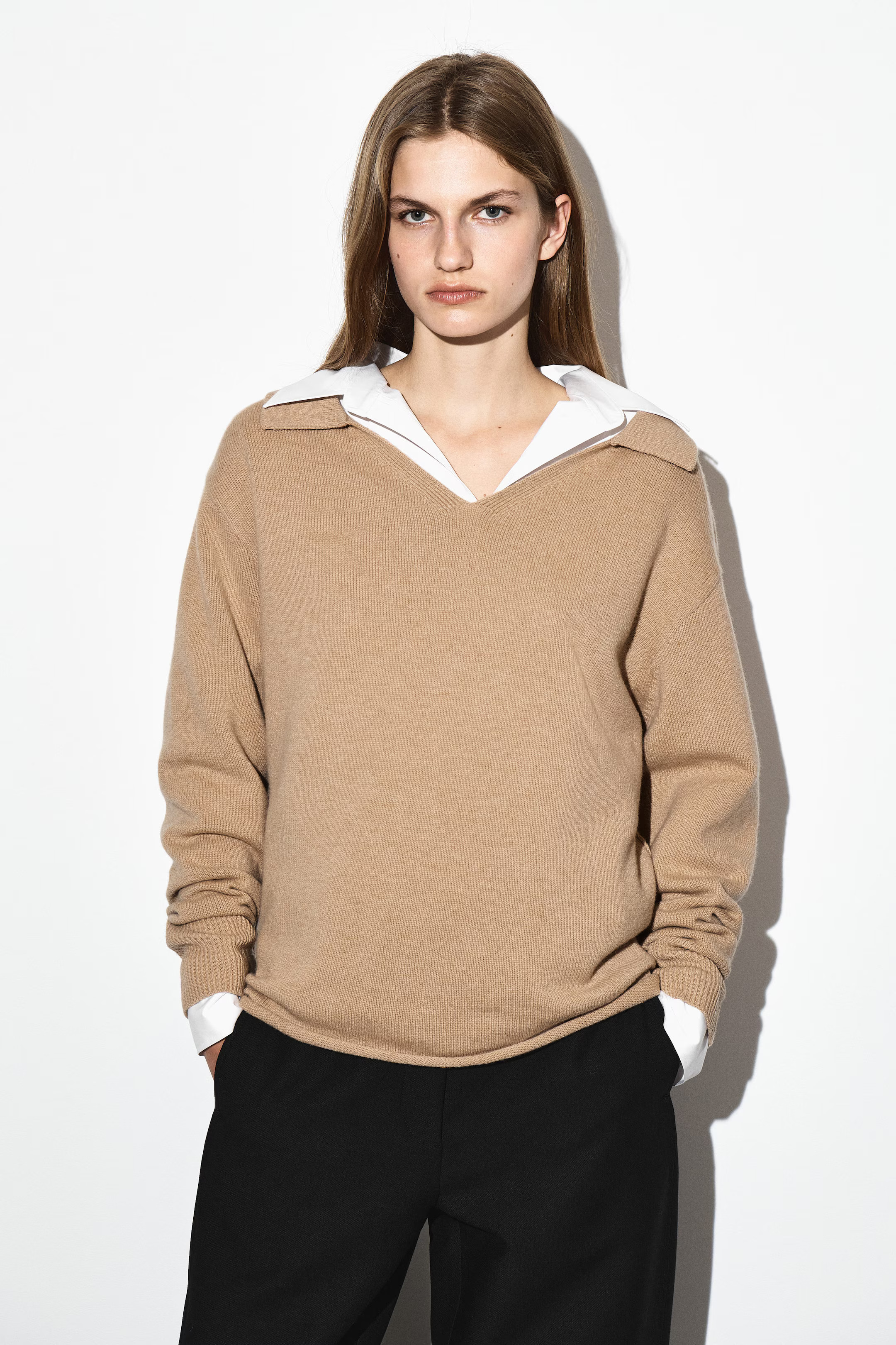 MERINO WOOL POLO SWEATER - BEIGE MÉLANGE | COS | COS (EU)