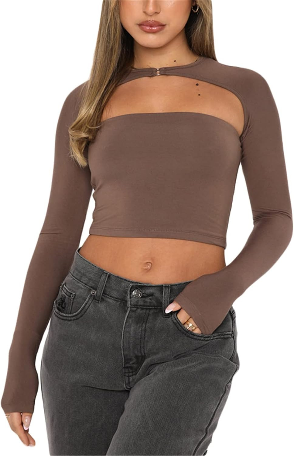 Women's Fall Casual Slim Fit Basic Crop Tops Solid Color Long Sleeve Crew Neck Pullover Tight Tee... | Amazon (US)