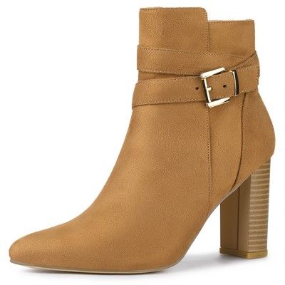 Allegra K Women's Pointed Toe Buckle Decor Chunky Heel Ankle Boots | Target