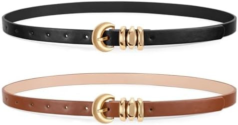 XZQTIVE 2 Pack 0.71'' Womens Skinny Leather Belts for Ladies Thin Waist Belt for Jeans Dress Pant... | Amazon (US)